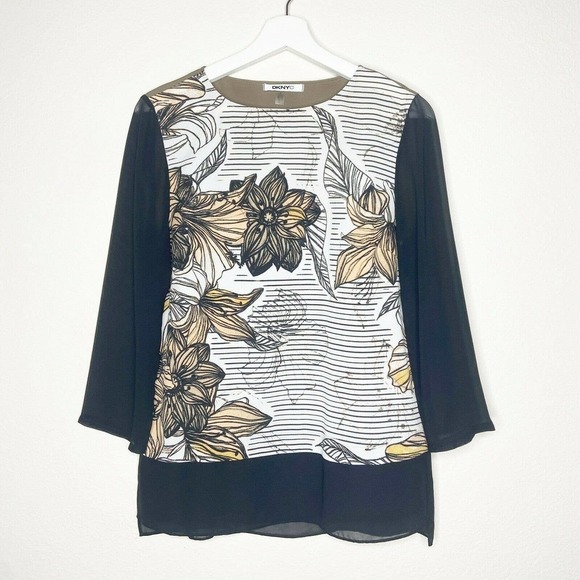 DKNYC Striped Floral Blouse - Picture 1 of 6